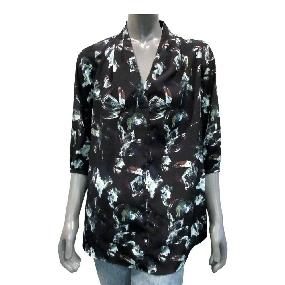 Liz Lange For Target Maternity Womens Top Black Blue Printed 3/4 Sleeve XS